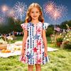 Girls Short Sleeve Dress with Star and Stripe Print Soft Crew Neck Casual A Line Fit Lightweight Summer Dress
