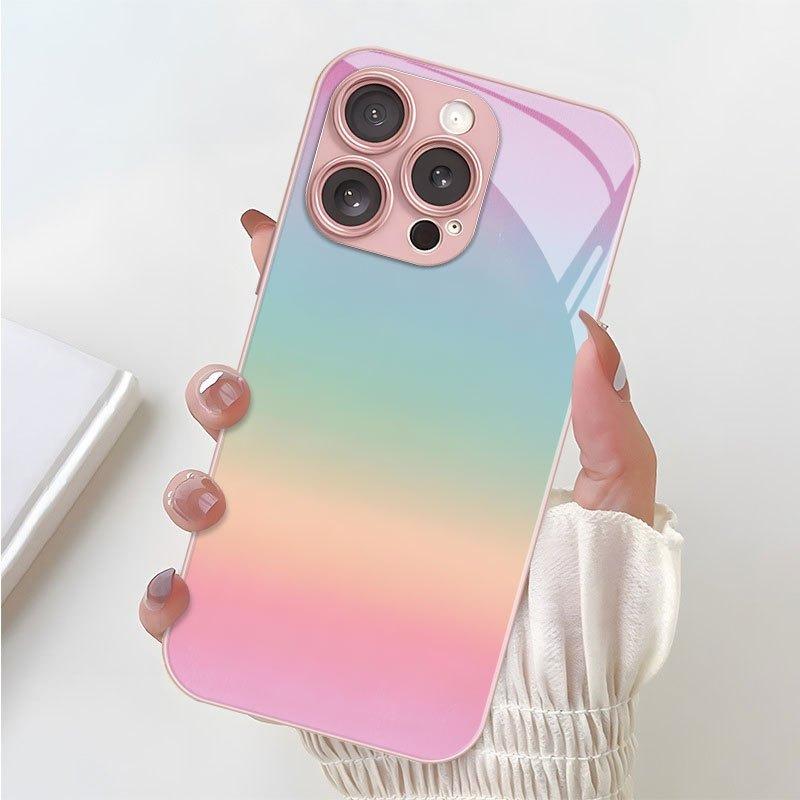 Minzgrünes Farbverlaufsmuster Metallische Gehärtete Glas Handyhülle Für iPhone 17 16 15 14 13 12 11 Pro Max 15 Plus 17 Air 17E Hülle