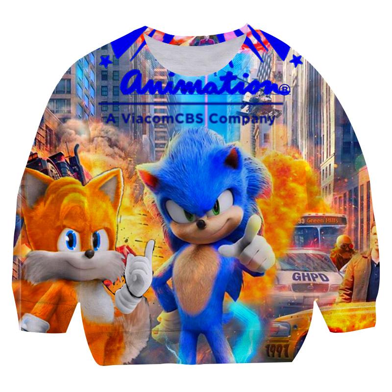 MINISO 2025 year New style Boys 4-14 Years Clothes Cartoon sonic Round collar hoodies Girls Sweatshirts  Hoodie fit kids size 100-160cm 5-6 Years