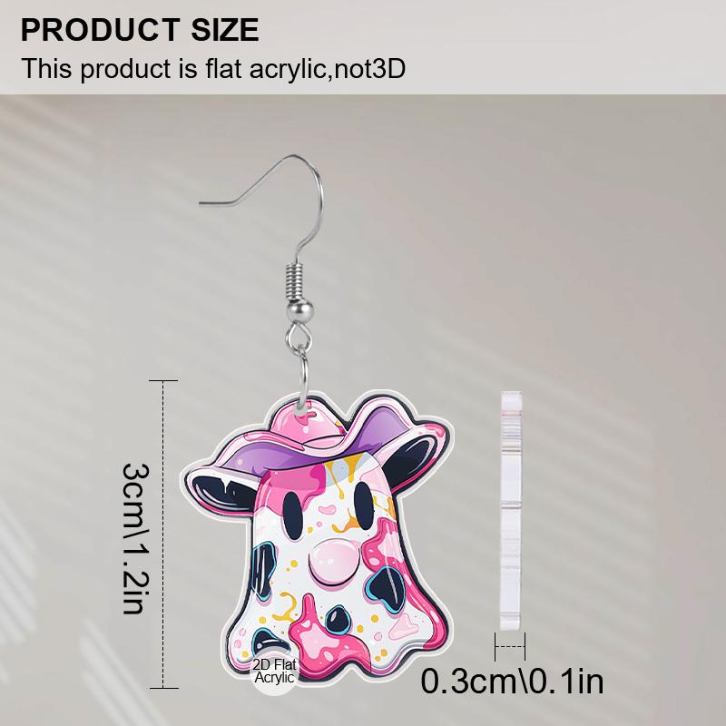 2D Flat Funny Cute Halloween Double Sided Acrylic Ghostly Dangling Earrings Women's Halloween Costume Praty Jewelry Festival Gift
