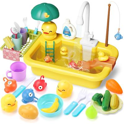 Chiuvetă de Joacă cu Apă Curentă Chiuvetă de Bucătărie Jucării Robinet Electric Jucărie Bucătărie de Joacă Piscină Jucării de Pescuit Plutitoare pentru Joacă cu Apă