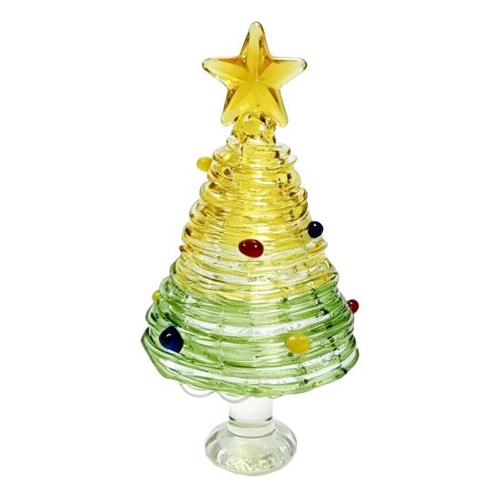 Seasonal Home Festive Ornament Glazed Christmas Tree Figurine, Colorful Miniature Xmas Decor, Handcrafted Exquisite Gift for Colleagues Glass