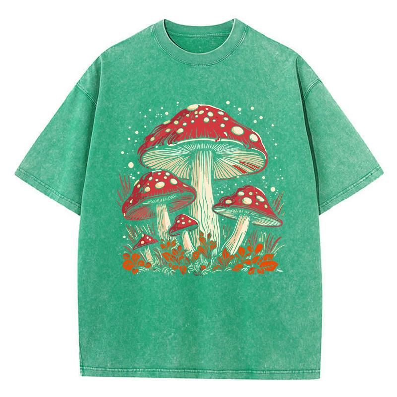 Red Mushroom Personality Graphic Print Women Washed T-Shirts Summer Cotton T Shirt Y2K Loose Short Sleeves Clothes