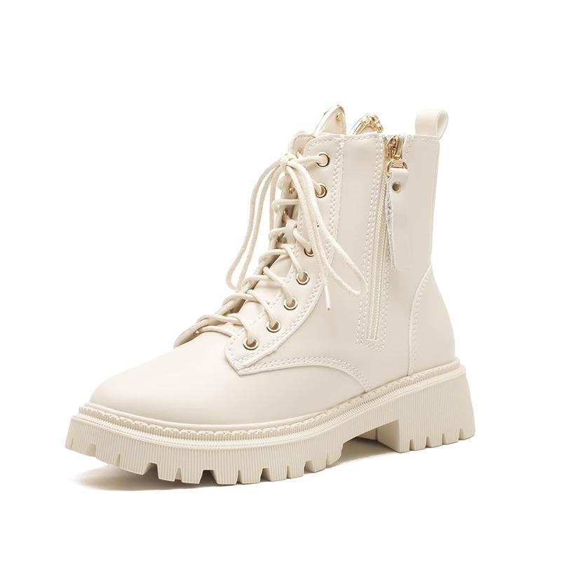 Trend Women's Pu Leather Ankle Boots Autumn Winter Round Toe Lace Up Shoes Woman Classic Fashion Motorcycle Platform Botas