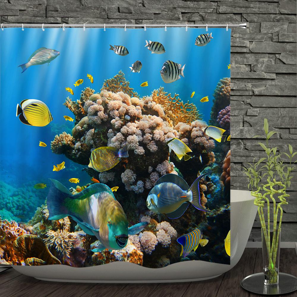 

Море Океан Рыба Кит Занавески для душа Занавеска для ванной Домашний декор Водонепроницаемая полиэстеровая ткань Экран для ванны Занавеска с 12 крючками W90xH180cm