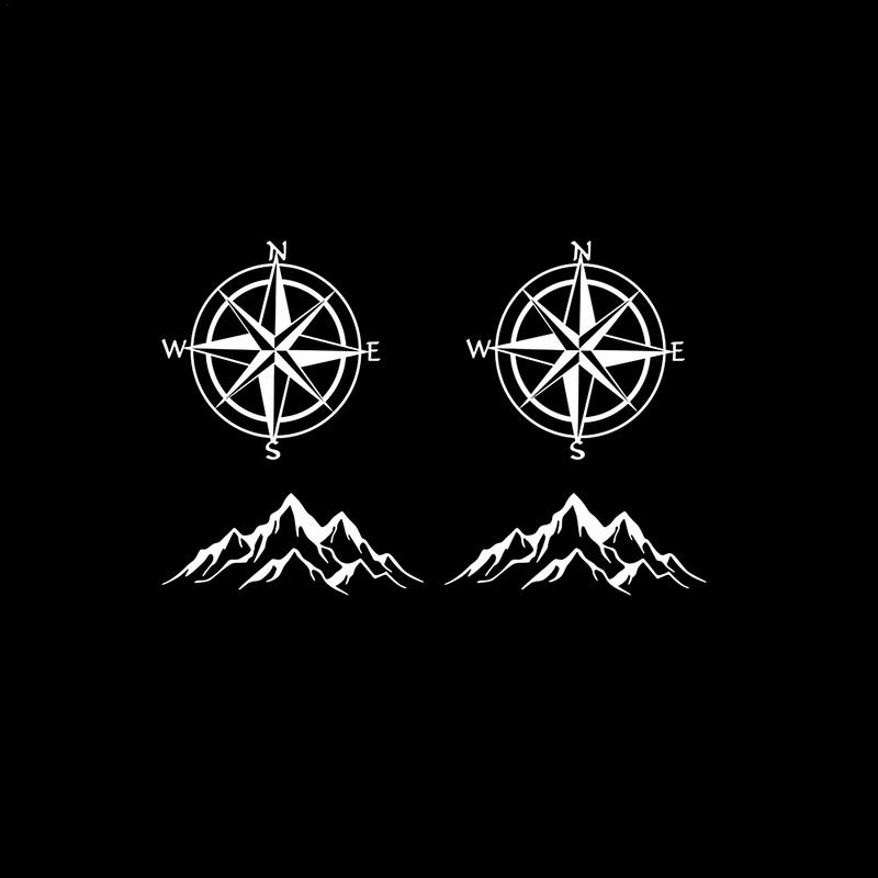 Car Hood Stickers Mountain Compass Car Door Decals Waterproof 4X Auto Decor Car Accessories RV Auto For Vehicles Sedan SUV
