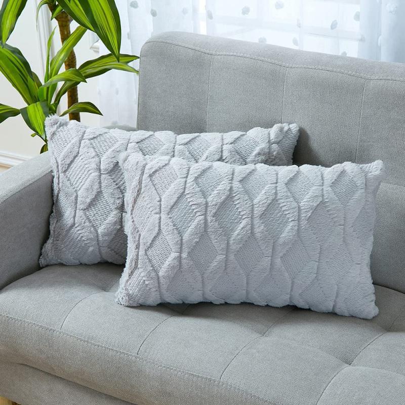 Geometric Diamond Pattern Plush Pillowcase Simple Home Sofa Cushion Cover Soft Velvet Woolen Fabric