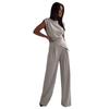 Women Two Piece Outfits Summer Sleeveless Irregular Hem Top And Wide Leg Pants Set Casual Business Office Set