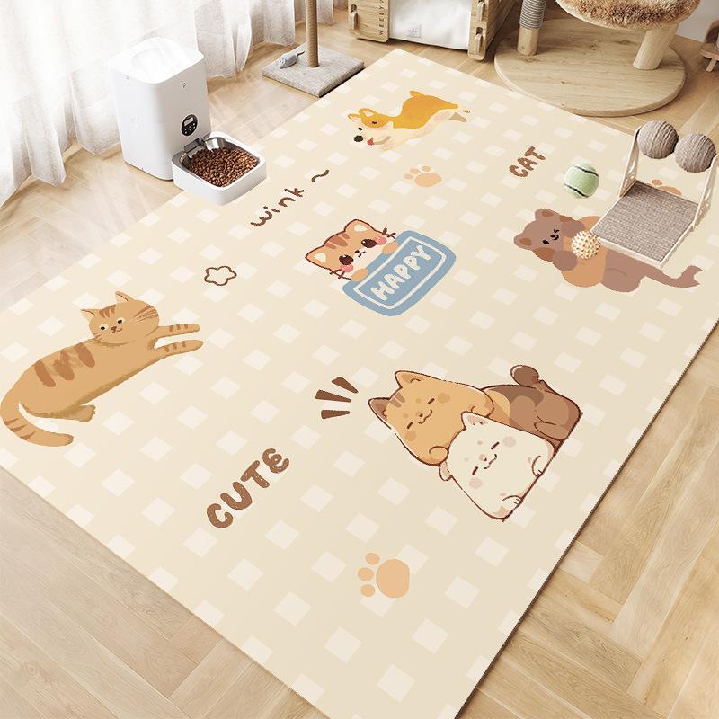 Cartoon Pet Pattern Carpet Happy Cats Dogs Rug "Good Luck" Mat Floor Mat for Kids Room Pet Area Home Decoration Bedroom Decor