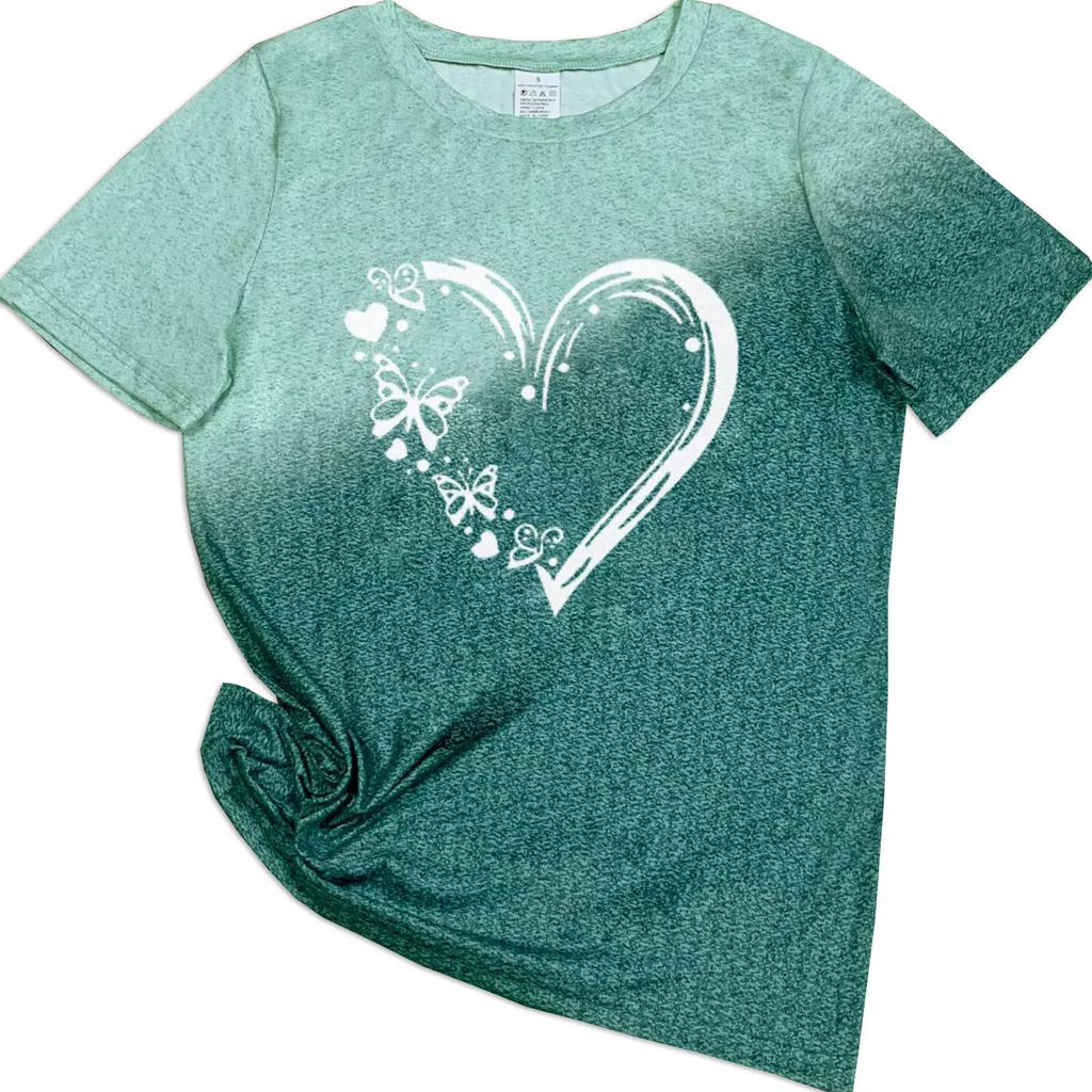 Love Gradient Printed Women's T-shirts Summer Fashion Street Short Sleeve Round Neck Straight Top