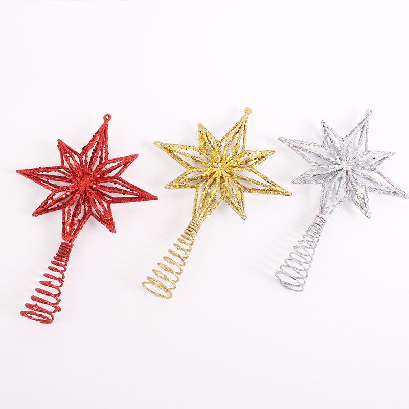 Goldglitzer 3D Stern Christbaumspitze Ornament - Hohl Achteckig Feder Dekoration