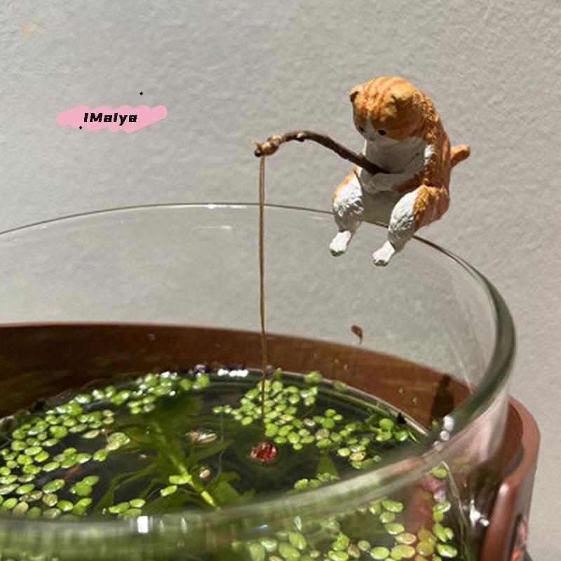 M-1/7pcs Fish Tank Fishing Cat Hanging Creative Landscape Home Office Ornaments Fishing Fun Mini Decorative Micro-Landscape