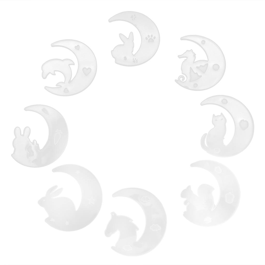 8Pcs Silicone Moon Mold Mirror DIY Epoxy Resin Casting Crystal Glue Fawn Cat Rabbit Dolphin
