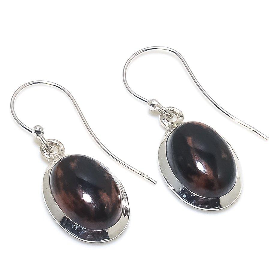 Natural Mahogany Obsidian Gemstone 925 Solid Sterling Silver Earring 1.50" J4f97
