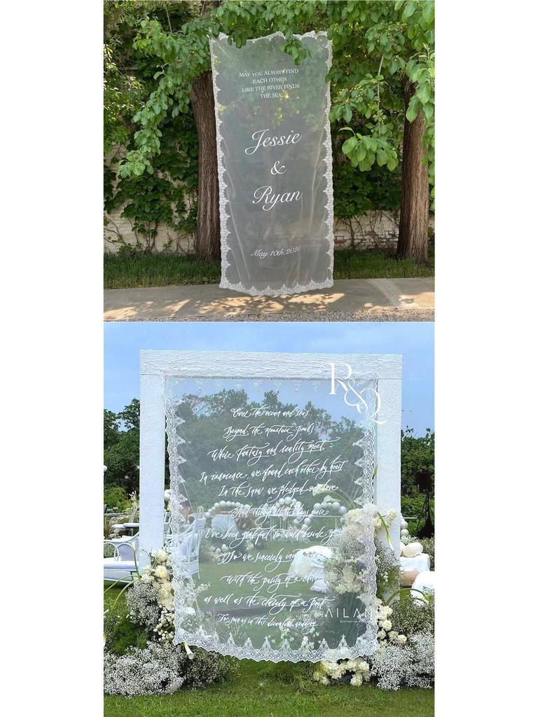 Lace Yarn Wedding Welcome Sign Photo Backdrop Prop