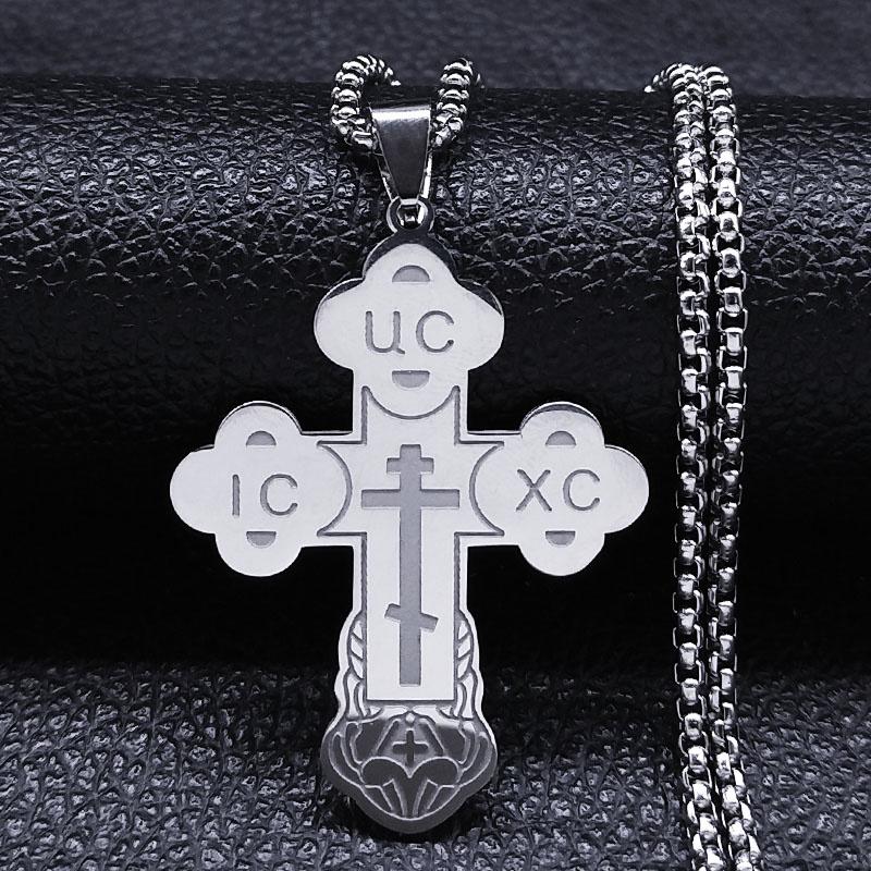 UC IC XC Eastern Church Orthodox Cross Necklace Stainless Steel Religious Prayer Russian Chain Necklaces for Man/Woman Jewelry