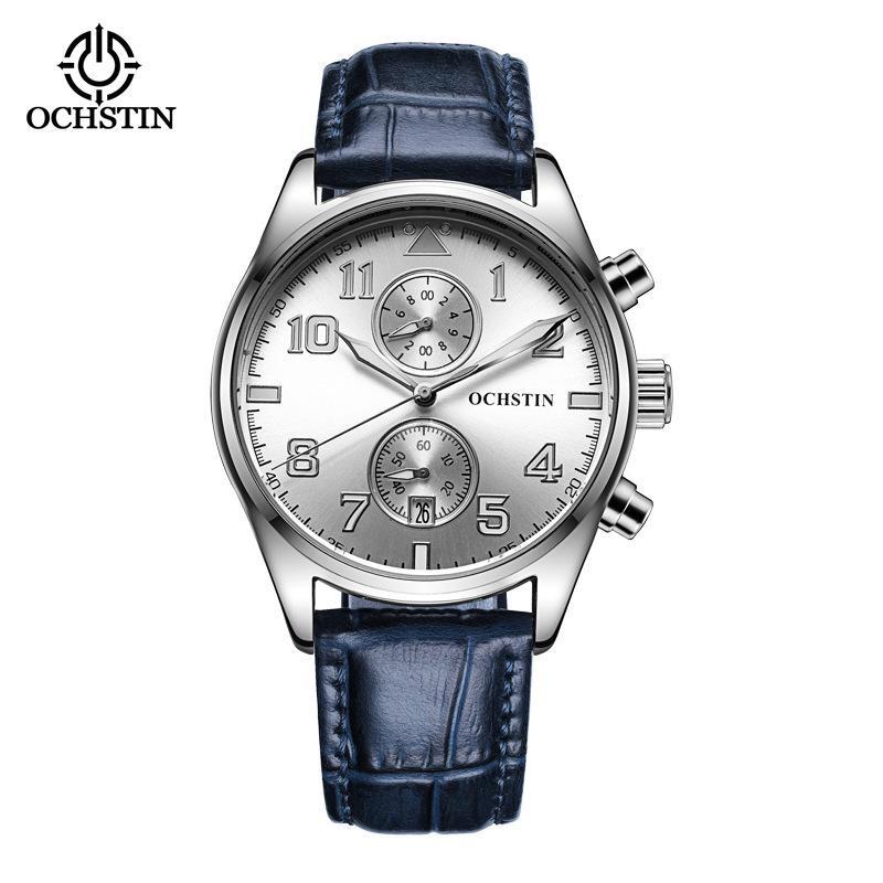 Quartz Chronograph Watch Luminous Waterproof Wrist Watch Leather Strap Date Function Pilot Style