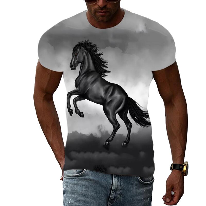 Summer Fashion Graphic Animal Horse T Shirts For Men Casual 3D Print Tee Hip Hop Harajuku Personality Round Neck Short Sleeve