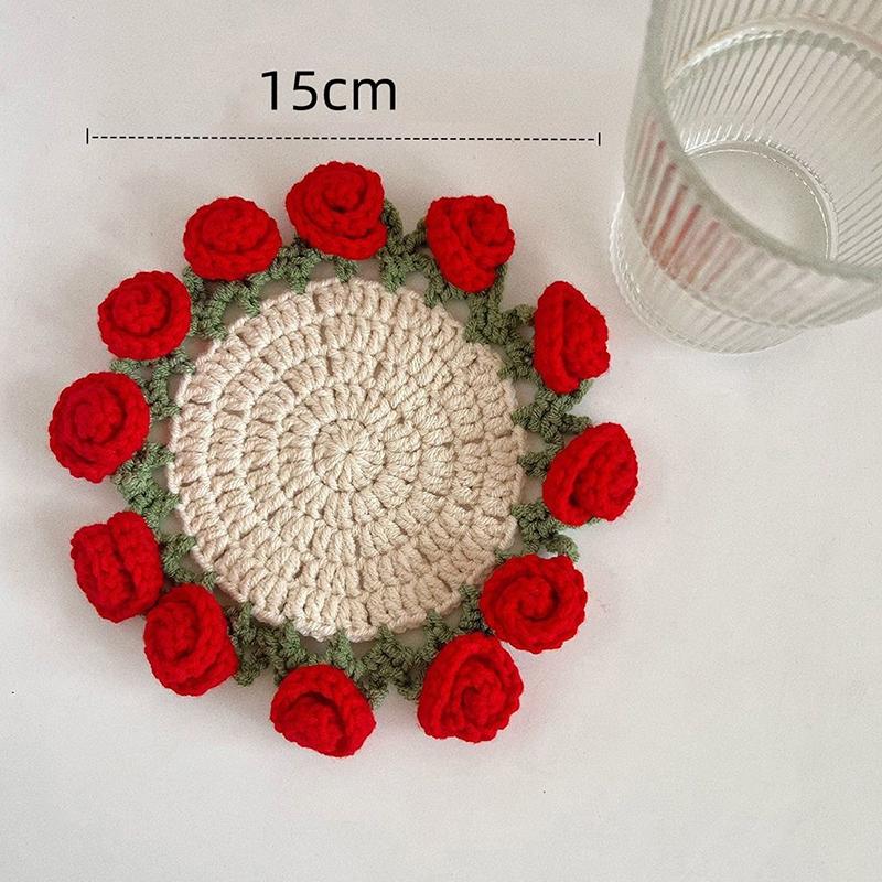 Rose Bouquet Coaster Crochet Flower Placemat Hand Woven Bouquet Cupmat Home Desktop Potted Plant Ornaments Mother'S Day Gift