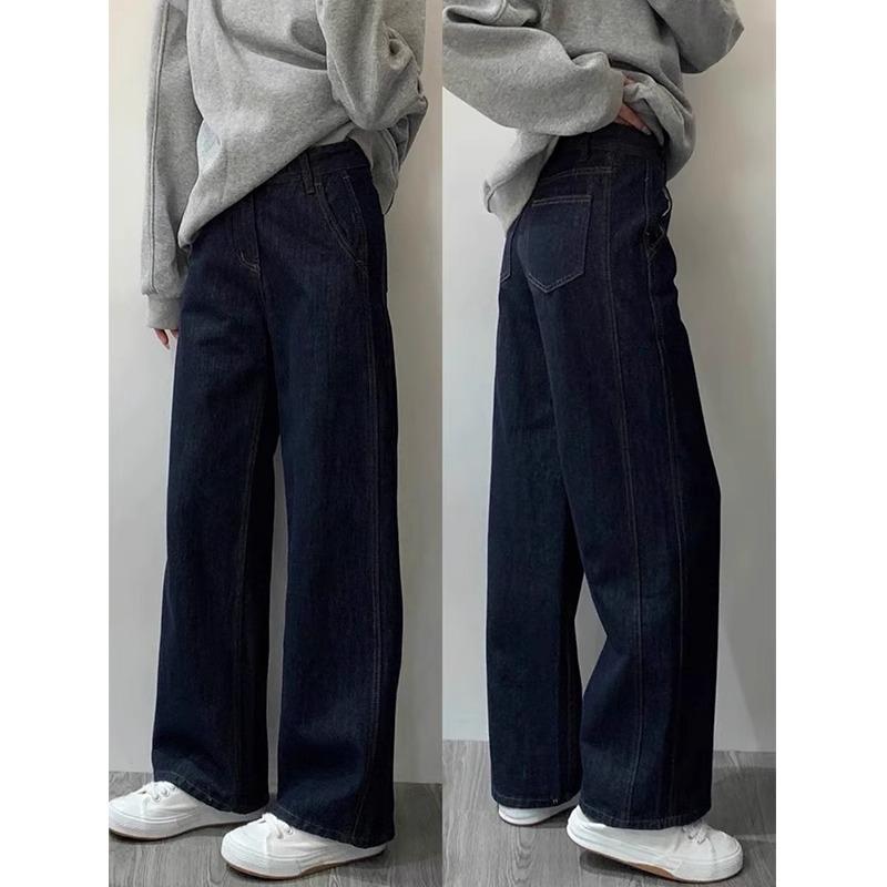 

2025 Spring High-Waisted Dark Blue Straight-Leg Jeans for Women - Slimming Fit for Pear-Shaped Body, Thick Legs, and Wide Hips XL темно-синього кольору