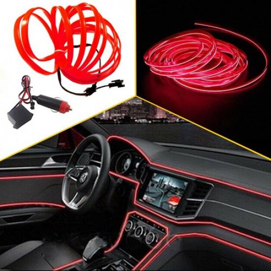 5M Red LED Auto Interior Car Strip Light Decor Atmosphere Cold Wire Lamp 12V
