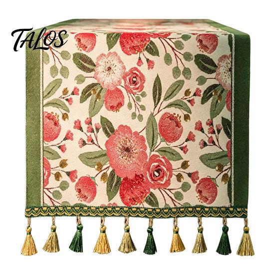Tassel Edge Table Runner Jacquard Floral Runner, Vintage Peony Farmhouse Decorative with Tassels for Home Wedding Party Decor Elegant Dining