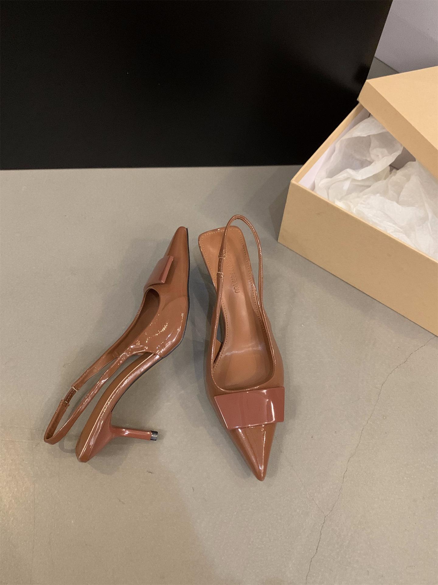 

Pure Black High Heels Sexy Breathable Sandals for Ladies Professional Banquet Shoes Fashionable Comfortable French Pointed Shoes 39