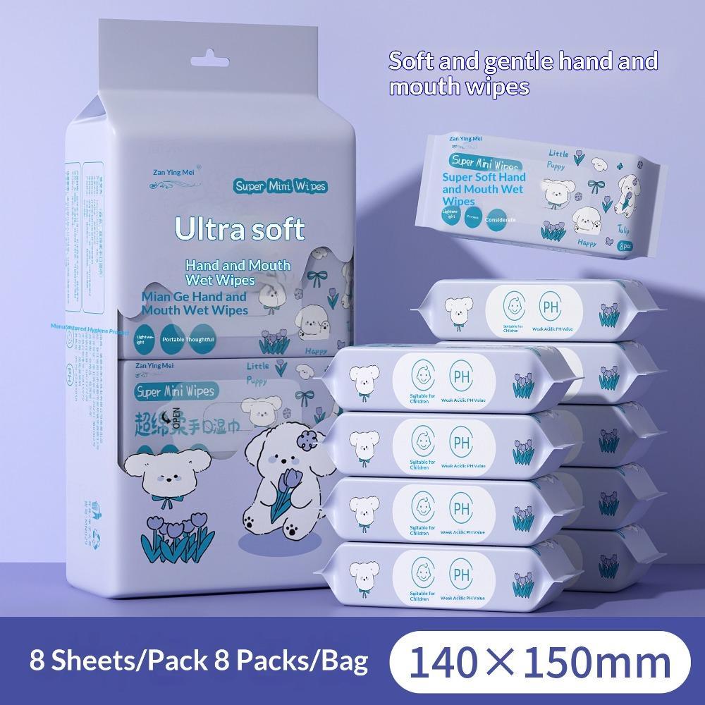 192/64 /32 Pezzi Mini Salviettine Umidificate Portatili, Salviettine Monouso Senza Alcool per Mani e Bocca, Multiuso per Persone e Animali Domestici Viaggio Esterno