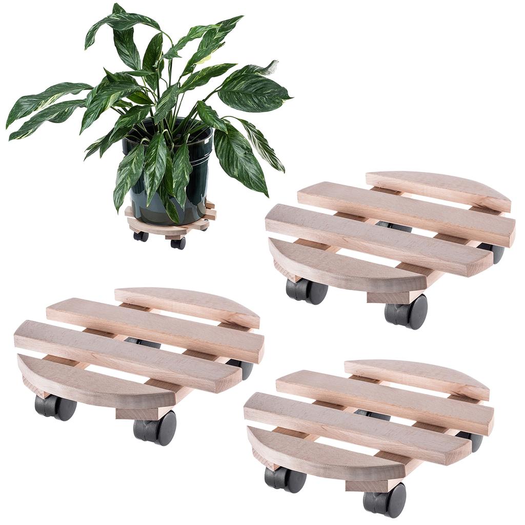 KADAX Blumentopfständer, Blumentopf auf Rollen, Holz, runde Plattform, 30 cm