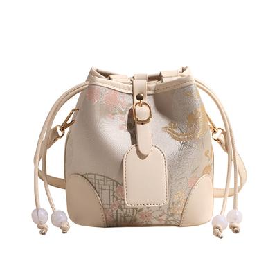 Popular New Chinese Style Satin Women's Bag 2024 Spring and Summer New Temperament Bucket Bag High-end Shoulder Messenger Bag