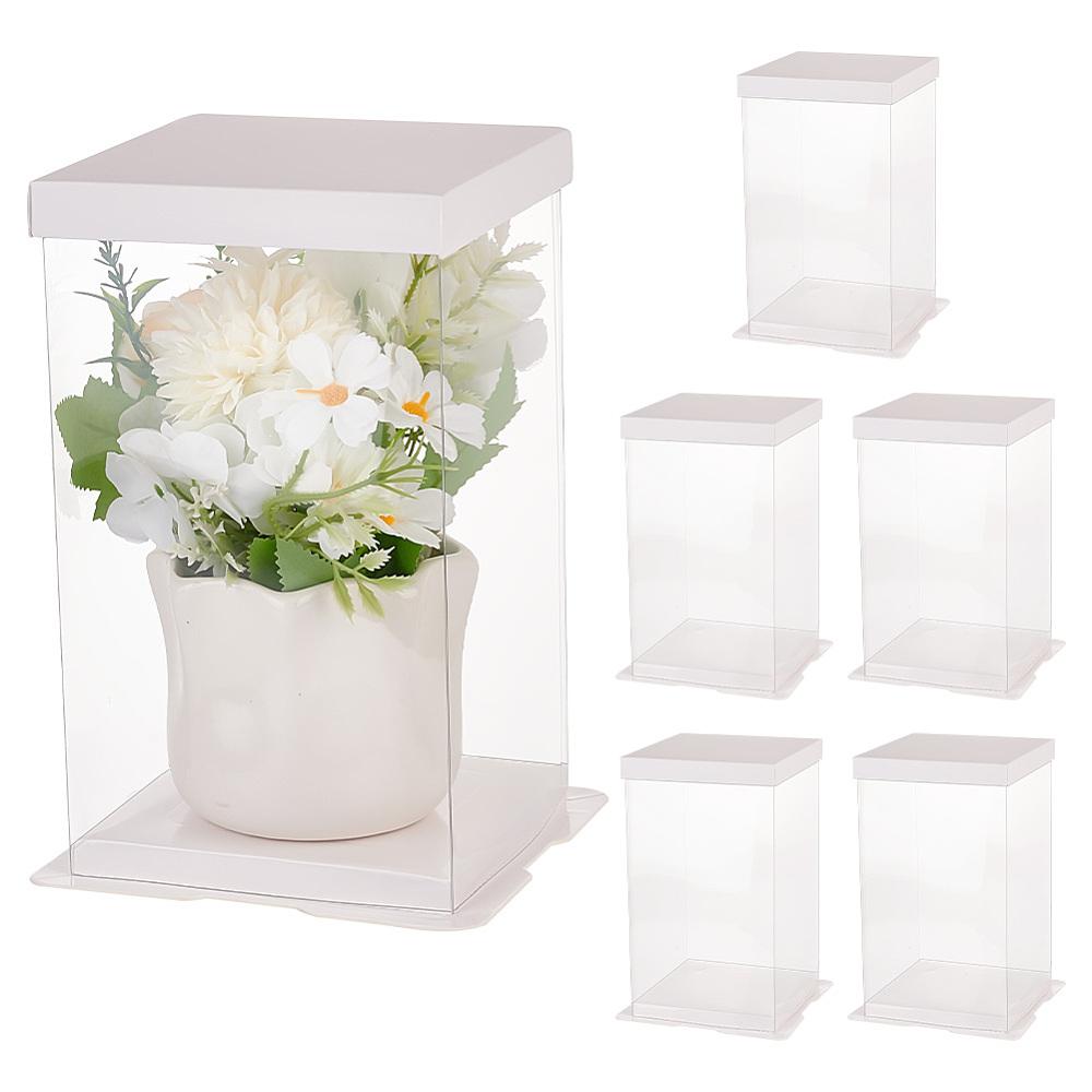 6sets Folding Clear Plastic Gift Storage Boxes with Paper Top & Buttom Rectangle White 15.2x15.2x23.5cm