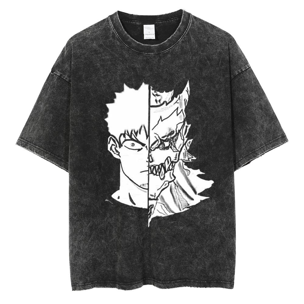 Japan Anime Kaiju No. 8 Cool Print T Shirt Men Women Vintage Washed Cotton Tshirts Oversized T-shirt Harajuku Male Y2k Tee