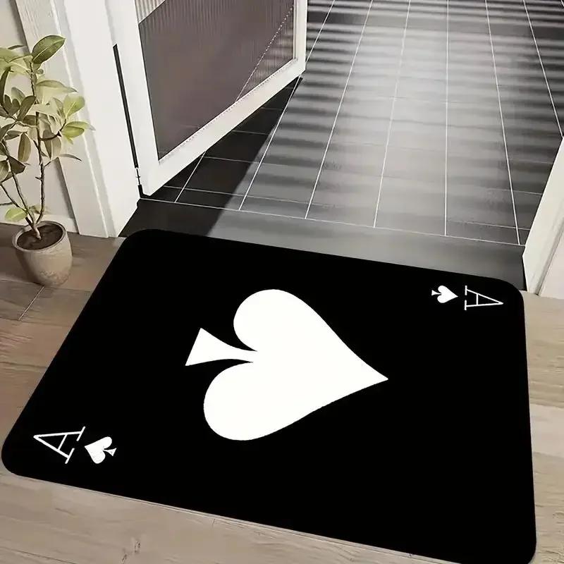 Playing Card Area Mat Outdoor Entrance Floor Decorative Washable Carpet Non-slip Easy To Clean Rug Wrinkle-Resistant Doormat