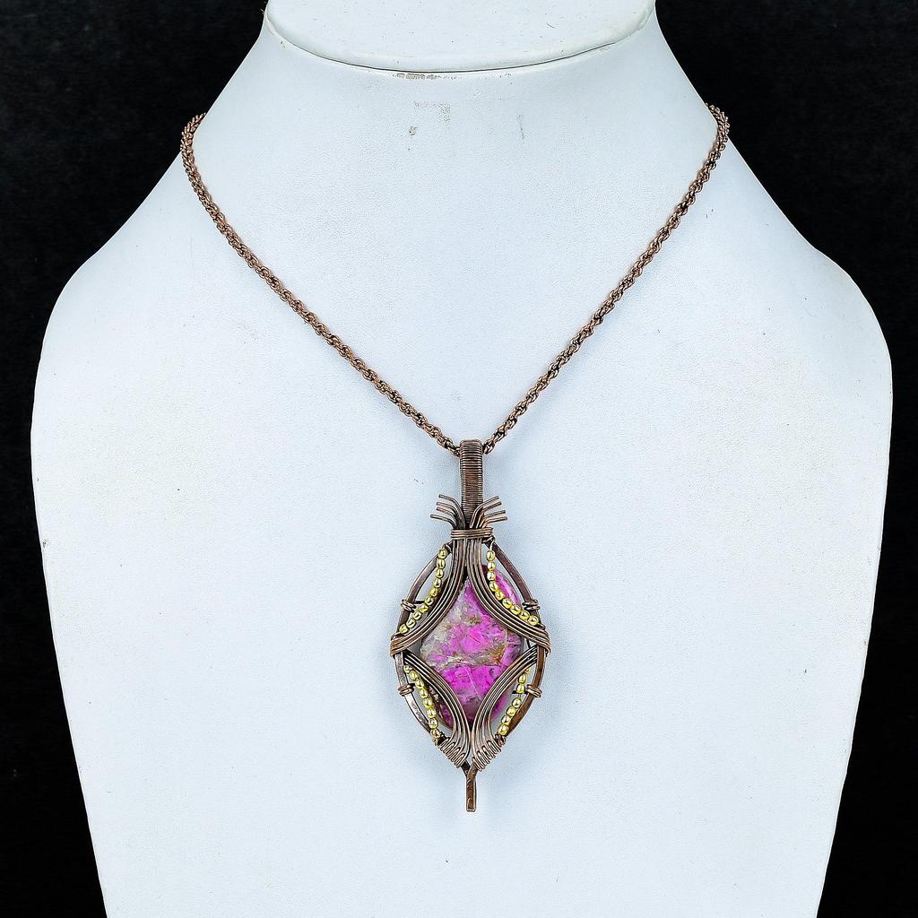 Pink Cobalt 999 Copper Wire Wrapped Pendant, Handmade Gemstone Jewelry Pendant Gift For Birthday