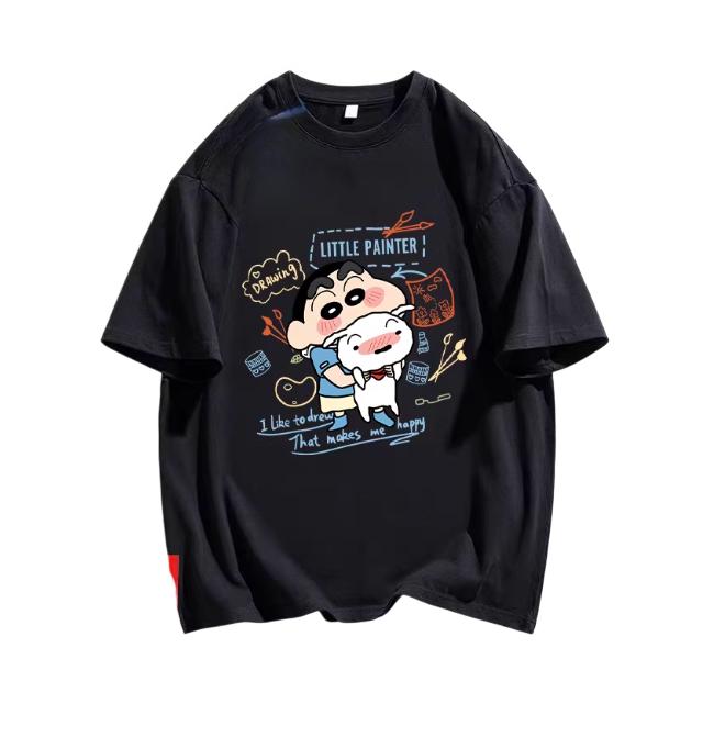

2026 Summer Comic Form Crayon Shinchan Image 100 Cotton Printed Oversize Casual Tshirt Adult Children Parentchild Top y2k S