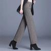 Women's Autumn   Winter Woolen High-Waisted Pants - Herringbone Elastic Waist Loose Straight-Leg Casual Trousers