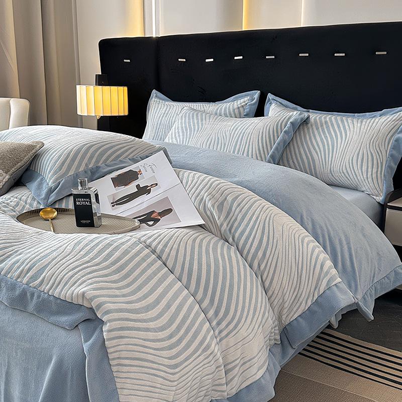 

Бархатный коралловый флис 4-предметный теплый постельный комплект - Осенне-зимний пододеяльник однотонной расцветки 1.5m Bed Sheet Set - Fits 200x230cm Duvet