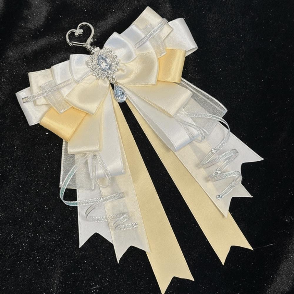 Convenient Double Layer Ribbon Bow Pendant Rhinestone DIY Decoration Keychain  Lolita Fashion жёлтый