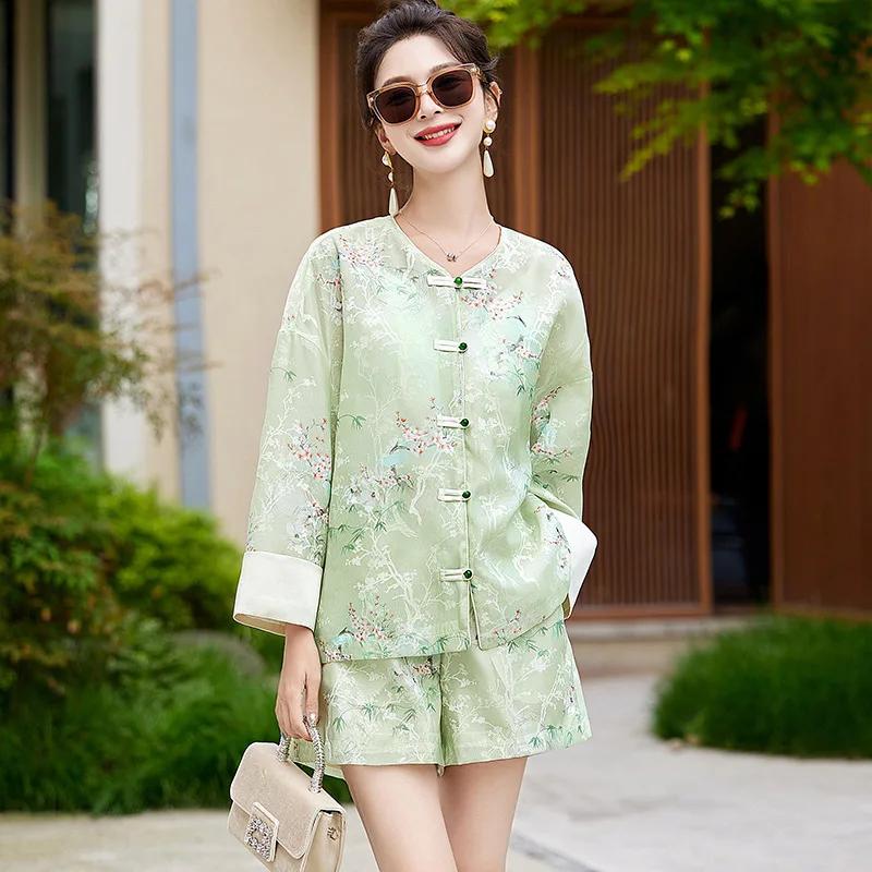 Women's Summer Style Chinese National Sunshine Shorts Two-Piece Set Slimming Anti-Uv Set