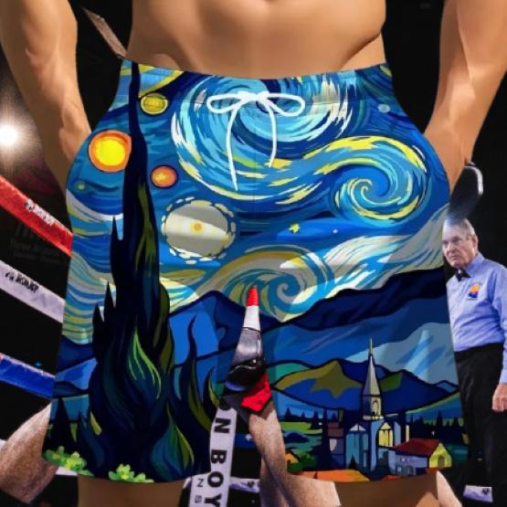 Van Gogh Starry Night Muay Thai Boxing Kickboxing Shorts 3D Print Training Unisex Men Women Quick Dry Fitness Gym Sport Workout Casual Streetwear