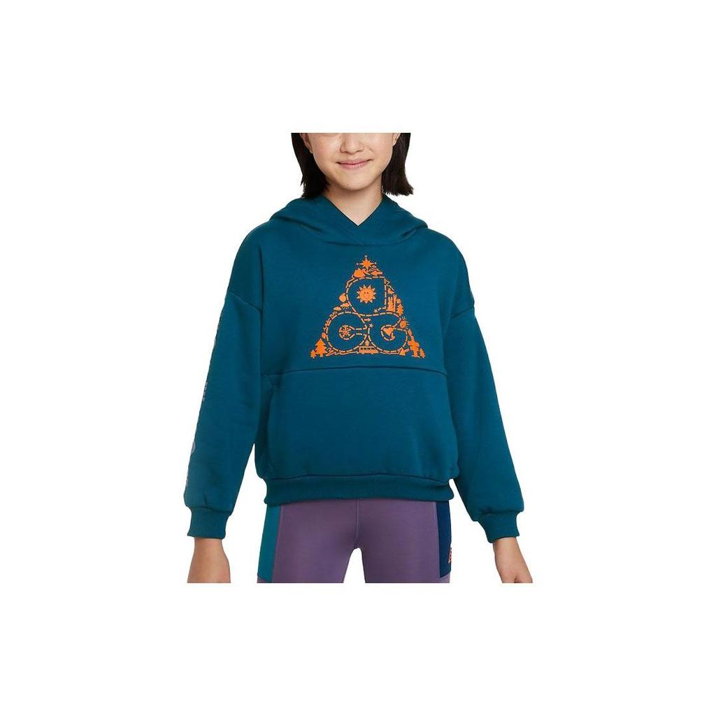 Nike Logo Print Pocket Hoodie Kids Hoodies Heather-Blue DR5485-460