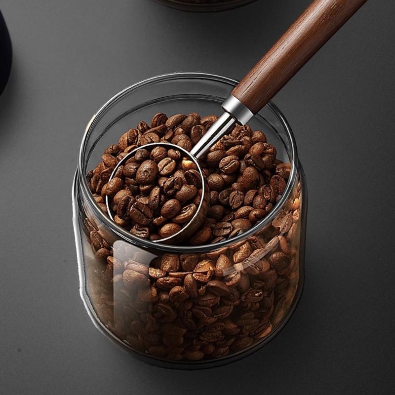 Accurate Measuring Spoon for Coffee Bean Features Comfortable Walnuts Wood Handle and Stainless Steel Construction