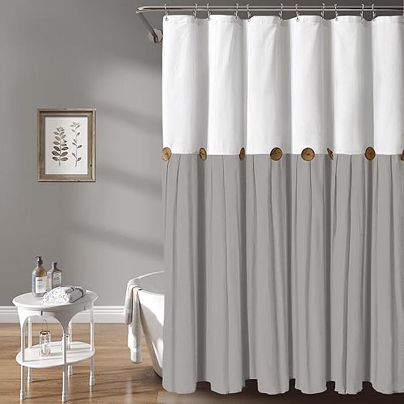 Hàndùn Button-Spliced Cotton Linen Shower Curtain