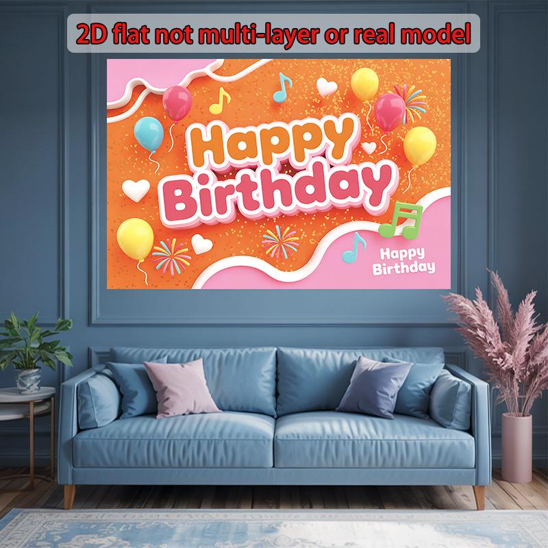 2D flat surface, 1-piece birthday happy theme decorative background cloth, suitable for room decoration