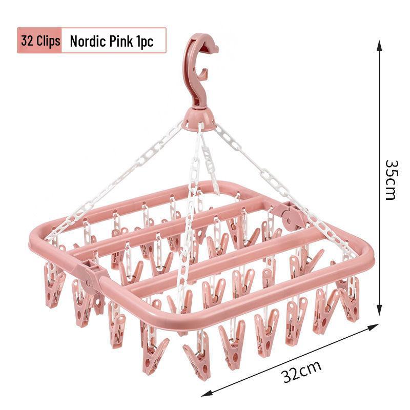 Windproof Folding Hanger with 32 Clips - Multifunctional Drying Rack for Socks and Clothes