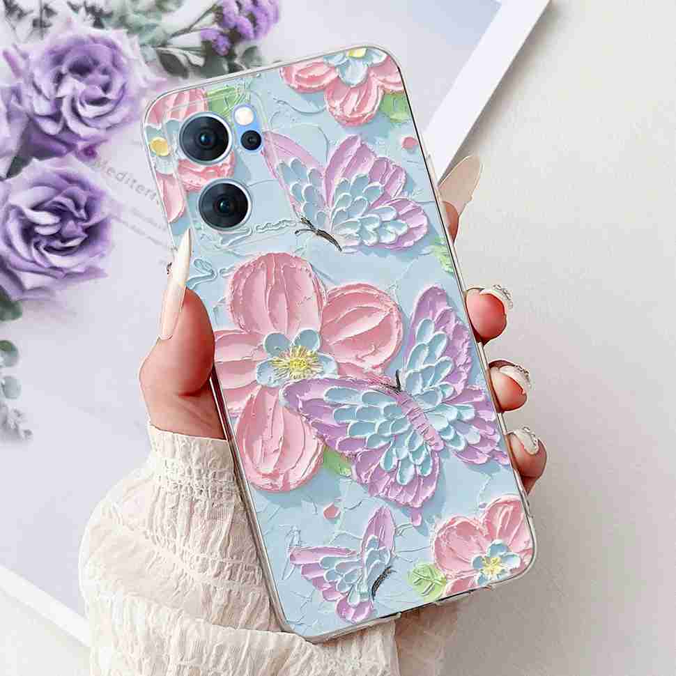 For Oppo Reno7 5G Casing Cute Cat Flower Painted Cover Soft Fundas Phone Case For Oppo Find X5 FindX5 Lite Reno 7 5G Back Cover