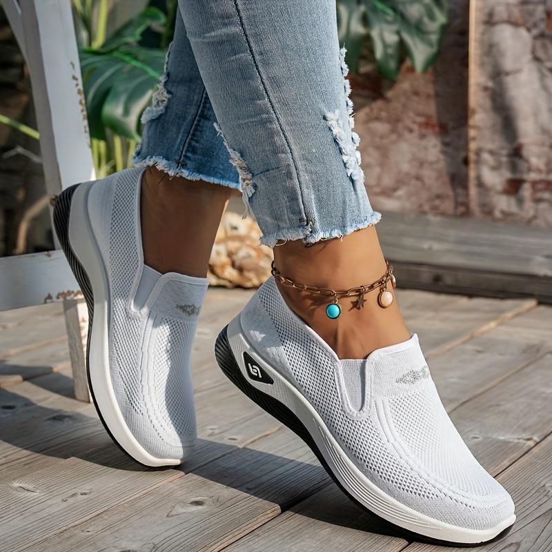 

Женские дышащие трикотажные кроссовки без застежек Легкая и удобная обувь для ходьбы для повседневного активного отдыха в любое время года 42 белый