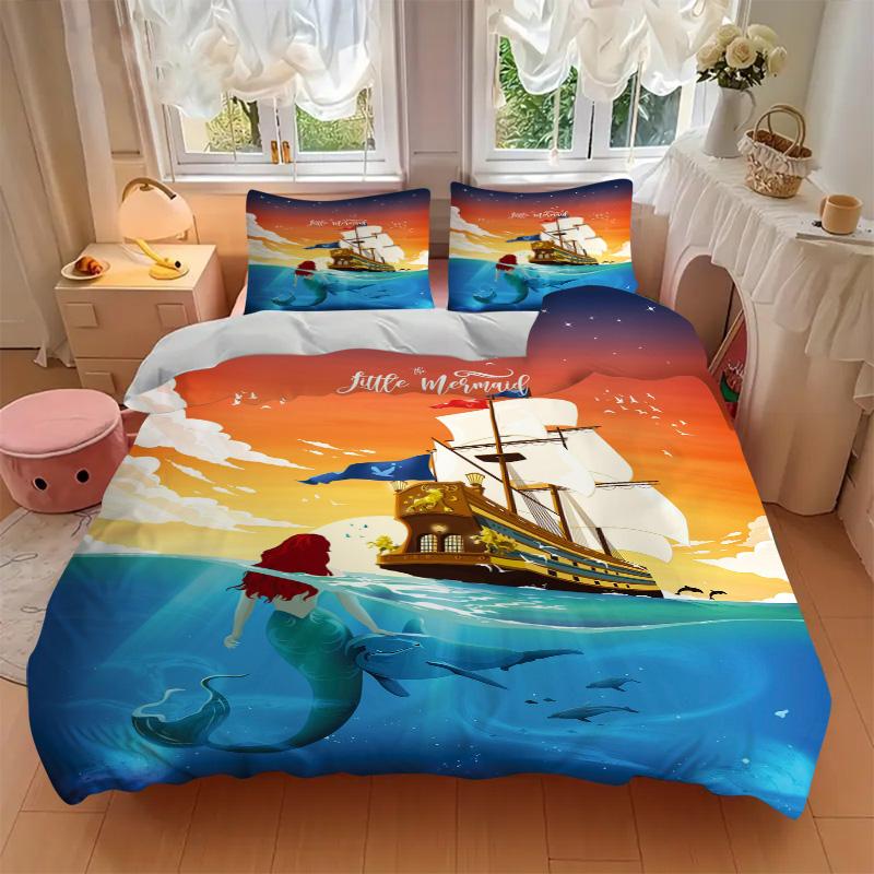 Mermaid Adventure Print 3Pcs Bedding Setduvet Cover With 2 Bedropillowcase Home Birthday Gift