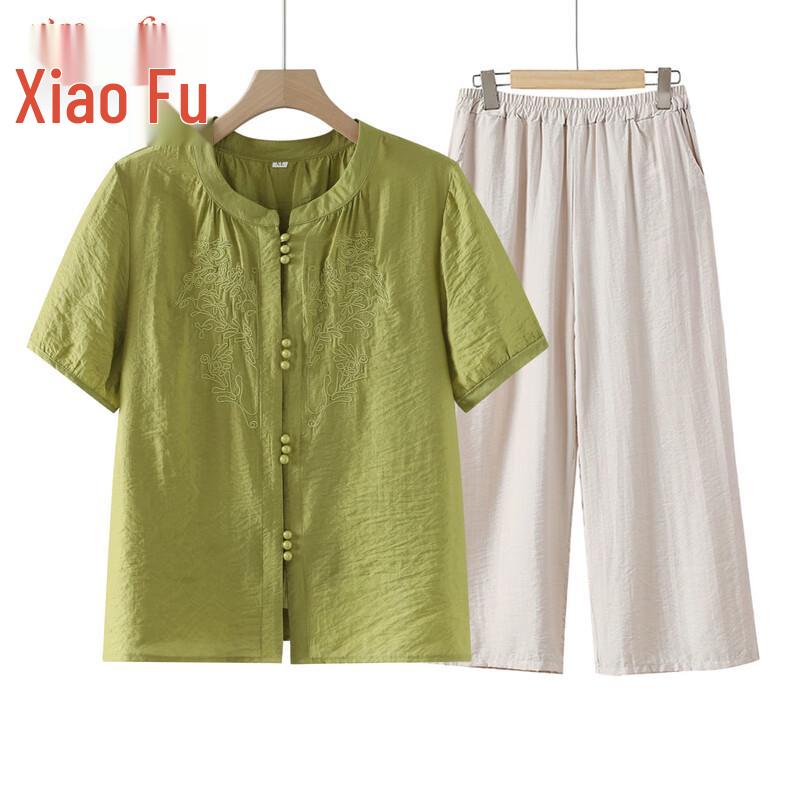 Elegante chinesische Kurzarmbluse für Frauen mittleren Alters