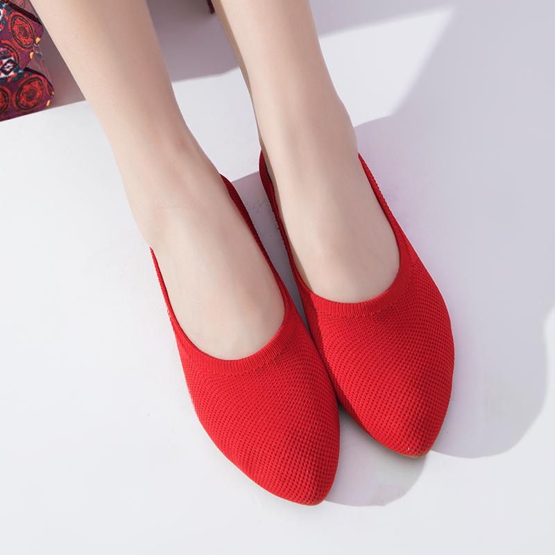 Women's Flat Shoes with Pointed Soft Knitted Sole Breathable and Comfortable Shoes Spring 2025 New Model Breathable Ballet Wome
